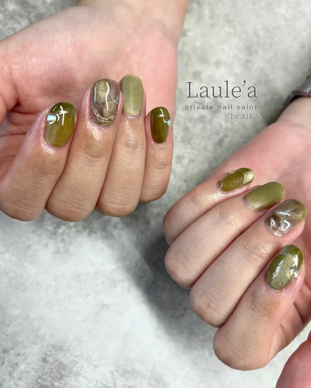 くすんだグリーンのニュアンス天然石